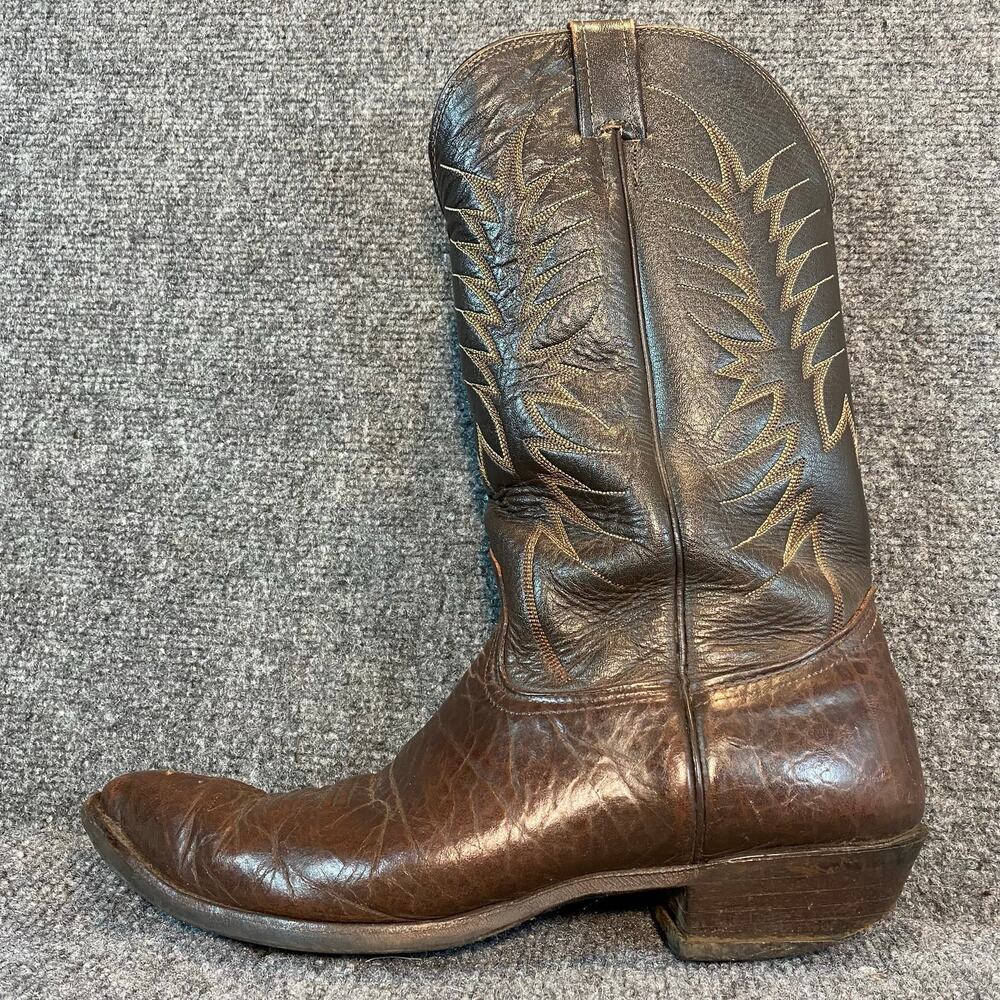 Vintage Nocona 2 Tone Brown Leather Western Cowboy Boots Mens 12.5 Stitching USA